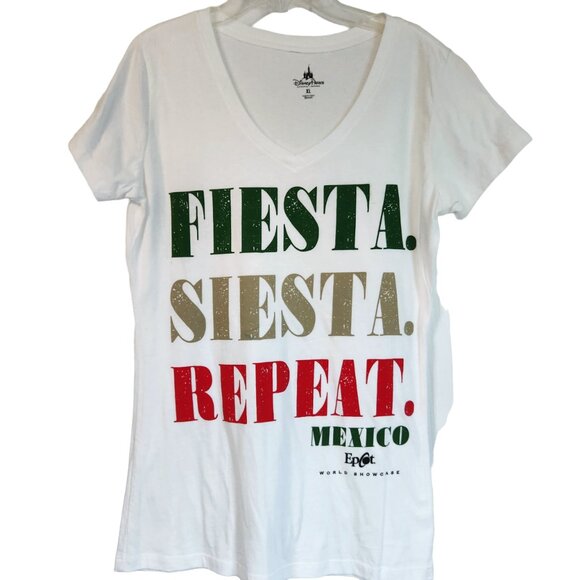 Walt Disney World Parks EPCOT Mexico T-Shirt Size XL Fiesta Siesta Repeat V-Neck - Picture 1 of 9